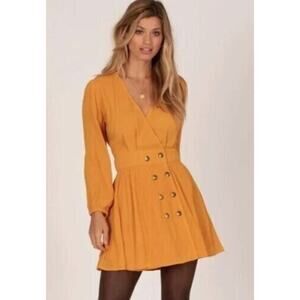 Amuse Society Women's Georgie Long Sleeve Woven Dress In Gold Medium MSRP $69.50